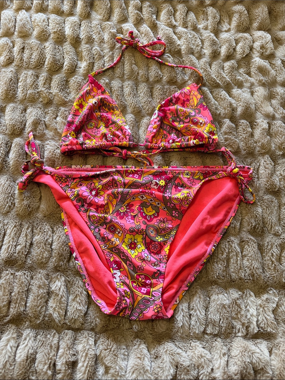 Old Navy Pink Paisley Tie-Side Bikini Set